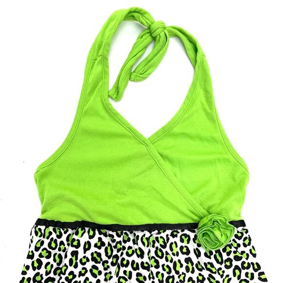 Lime Green Animal Print Halter Dress - Picture 4 of 8